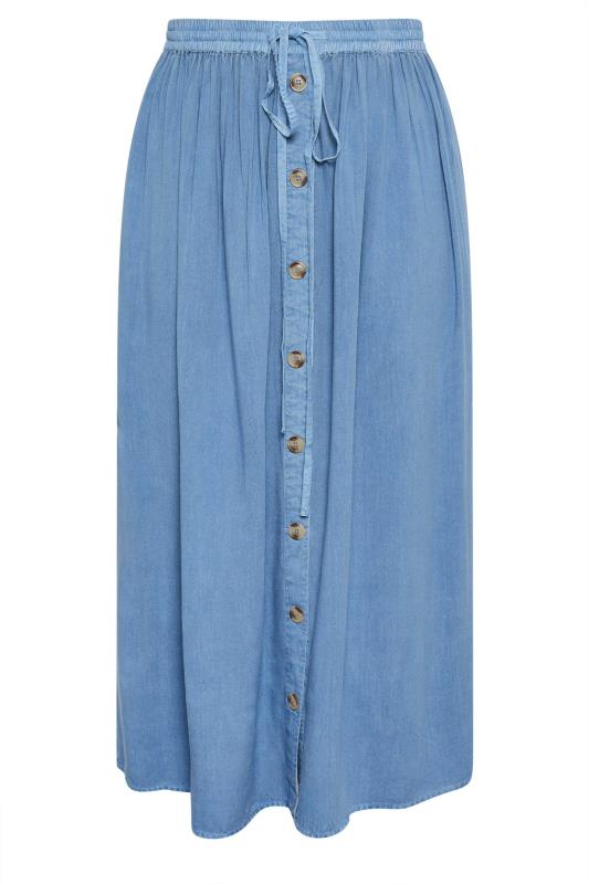YOURS Plus Size Blue Chambray Button Front Maxi Skirt | Yours Clothing 5