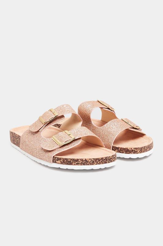 LTS Pink Glitter Buckle Footbed Sandals In Standard D Fit 1