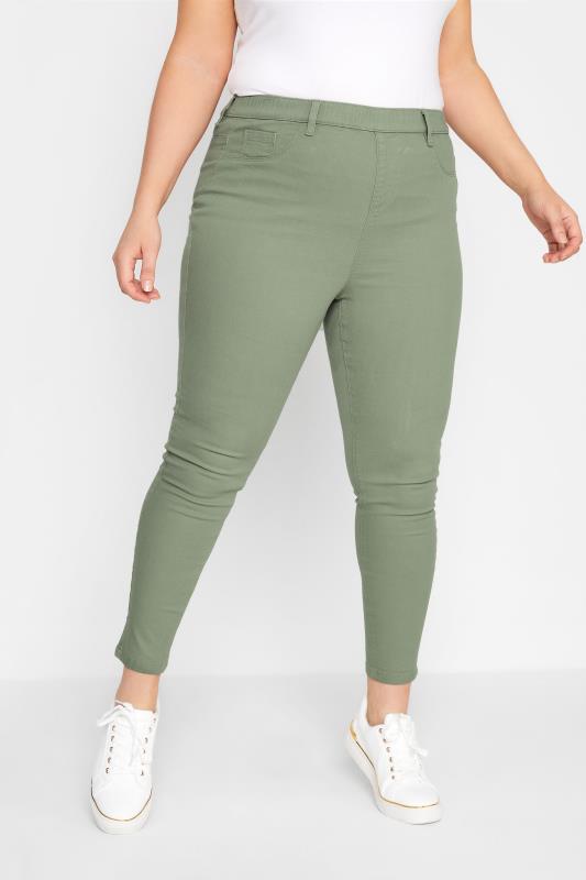 YOURS FOR GOOD Curve Khaki Green GRACE Jeggings_A.jpg