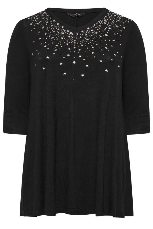 Plus Size Black Star Stud Embellished Swing Top | Yours Clothing 6