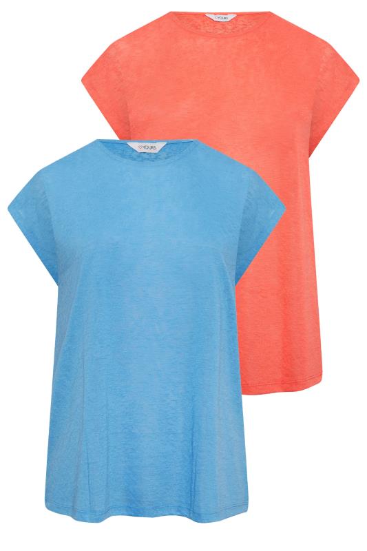 YOURS Curve Plus Size 2 PACK Blue & Pink Linen Look T-Shirt | Yours Clothing  9