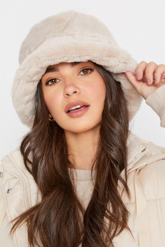 Plus Size Cream Faux Fur Bucket Hat | Yours Clothing 1