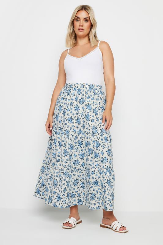 YOURS Plus Size White Vintage Floral Textured Maxi Skirt | Yours Clothing 2