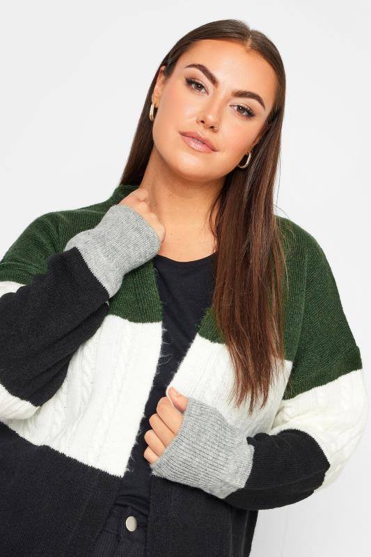 YOURS Plus Size Green Stripe Knitted Cardigan | Yours Clothing 4