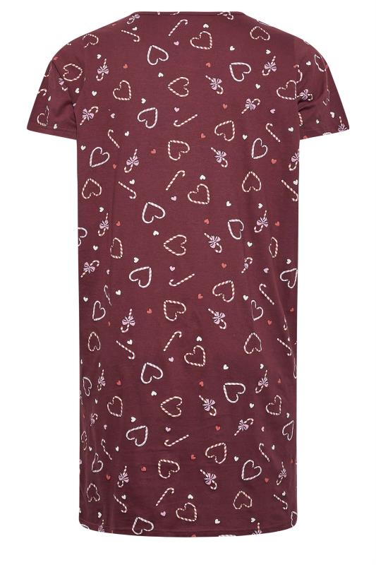 Curve Plus Size Burgundy Red Candy Cane Heart Print Nightdress | Yours Clothing 7