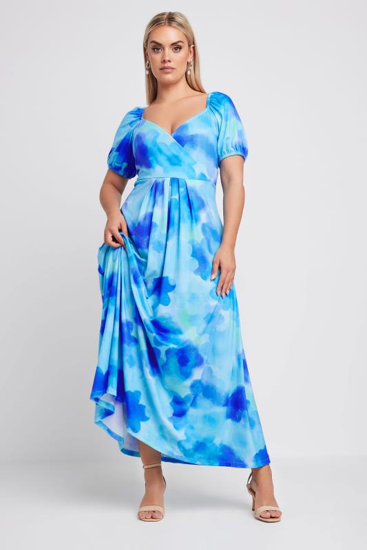 LIMITED COLLECTION Plus Size Blue Blur Floral Print Wrap Maxi Dress | Yours Clothing 3