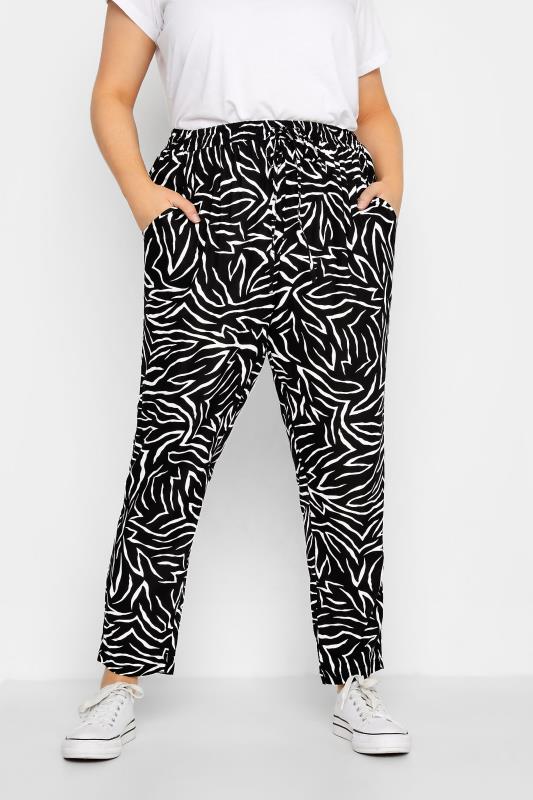 Plus Size  Curve Black Zebra Print Straight Leg Joggers