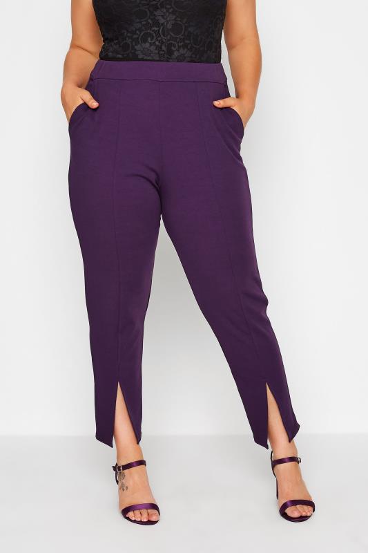 LIMITED COLLECTION Curve Dark Purple Split Hem Tapered Trousers 1