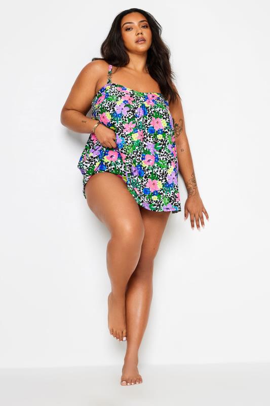 YOURS Plus Size White Floral Dalmatian Print Tankini Top | Yours Clothing 2