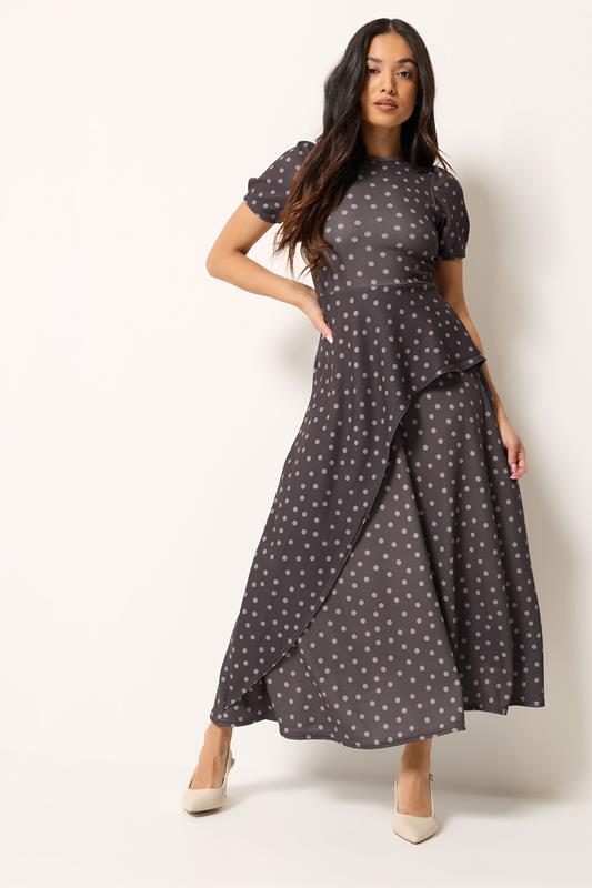 PixieGirl Petite Women's Chocolate Brown Polka Dot Maxi Dress | PixieGirl 1