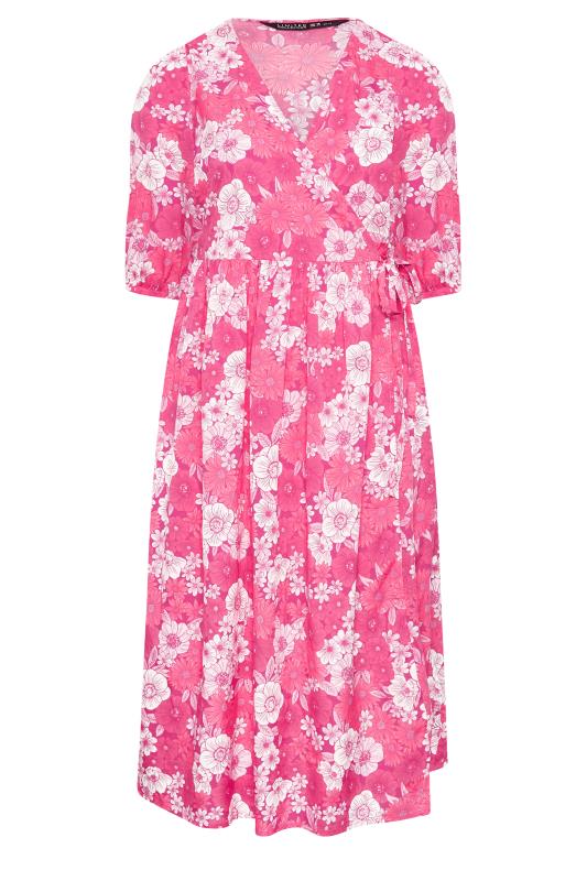 LIMITED COLLECTION Curve Plus Size Pink Floral Wrap Midaxi Dress | Yours Clothing  8