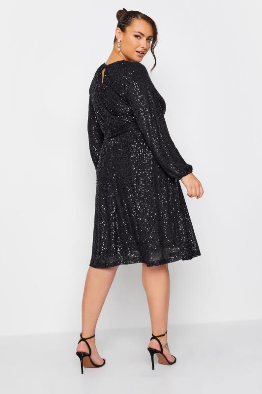 YOURS LONDON Plus Size Black Sequin Skater Dress | Yours Clothing 5