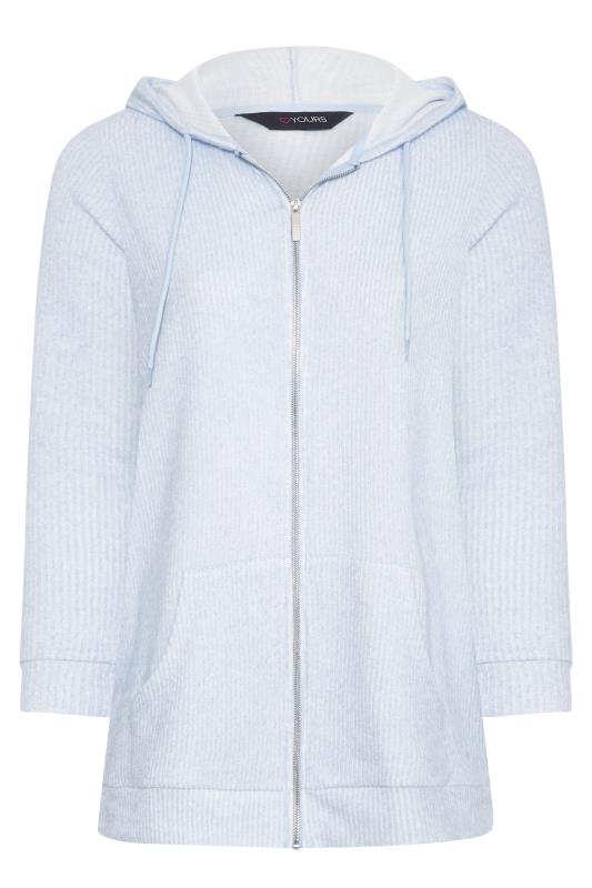 Plus Size Blue Soft Touch Ribbed Zip Through Hoodie | Yours Clothing 6