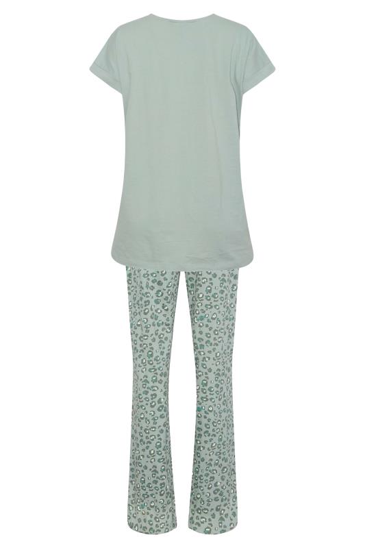 LTS Tall Sage Green 'Wild At Heart' Slogan Leopard Print Cotton Pyjama Set 7