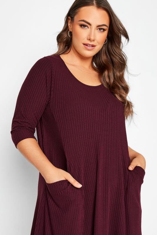 Curve Berry Red Ribbed Drape Pocket Dress | Yours Clothing 4