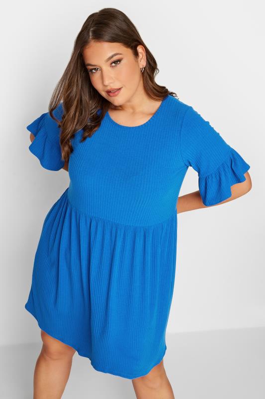 Plus Size  YOURS Curve Cobalt Blue Frill Sleeve Tunic Dress