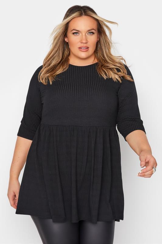 LIMITED COLLECTION Curve Black Ribbed Smock Top 1