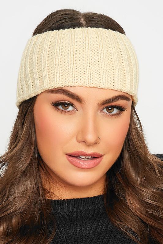 Plus Size  Cream Ribbed Knitted Headband