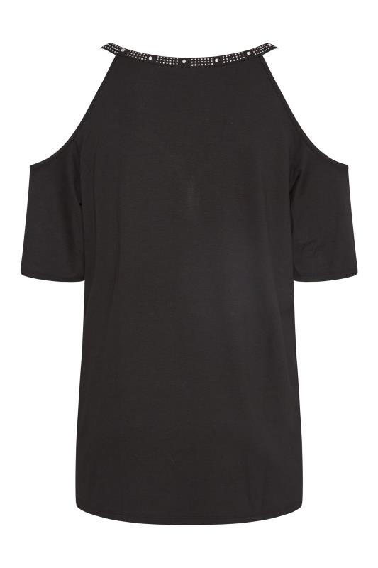 Plus Size Black Stud Embellished Cold Shoulder Top | Yours Clothing  7
