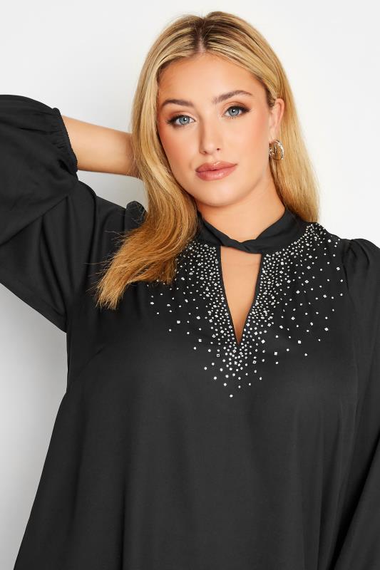 YOURS LONDON Curve Black Diamante Long Sleeve Tunic Top | Yours Clothing 4