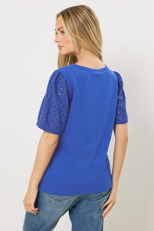 M&Co Blue Broderie Cotton Puff Sleeve Top | M&Co 2