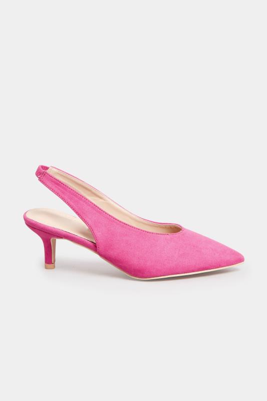 PixieGirl Pink Slingback Kitten Heel Court Shoes In Standard Fit | PixieGirl 2