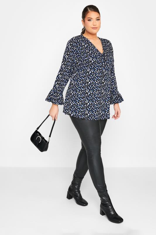 LIMITED COLLECTION Plus Size Curve Blue & White Dalmatian Print Blouse | Yours Clothing 2