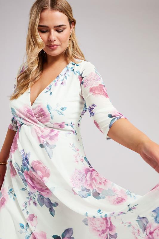 YOURS LONDON Plus Size White Floral Print Mesh Wrap Dress | Yours Clothing 1
