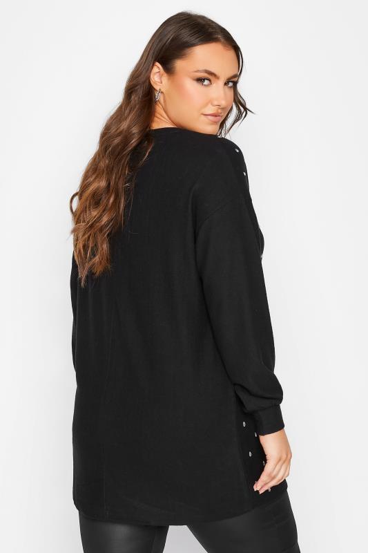 Plus Size Black Embellished Stud Detail Top | Yours Clothing 3