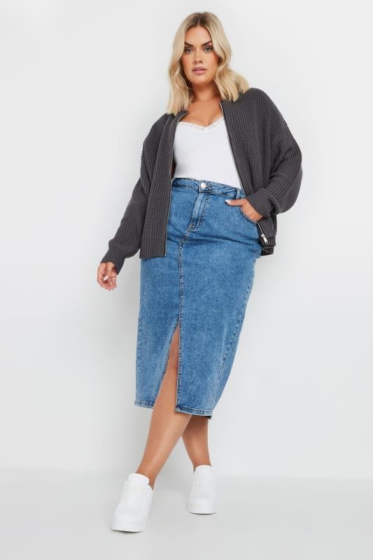 YOURS Plus Size Charcoal Grey Knitted Bomber Cardigan | Yours Clothing  3