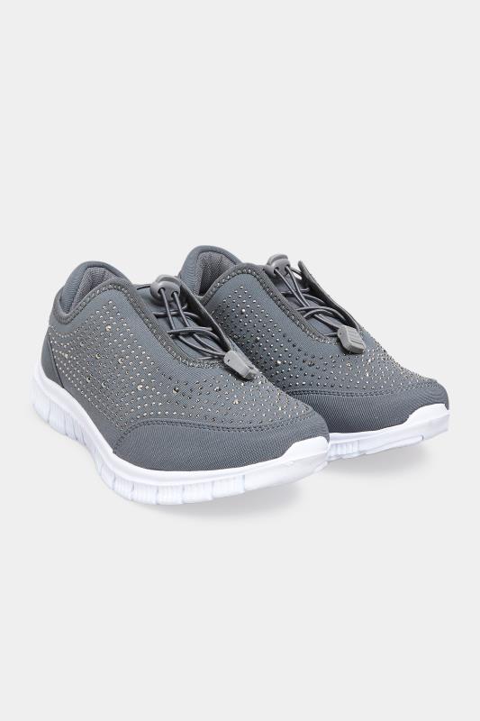 Plus Size Grey Embellished Trainers In Extra Wide Fit | Yours Clothing 2