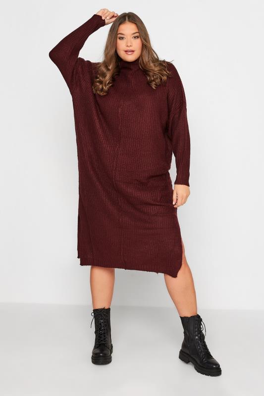 Plus Size  Curve Purple Knitted Jumper Dress