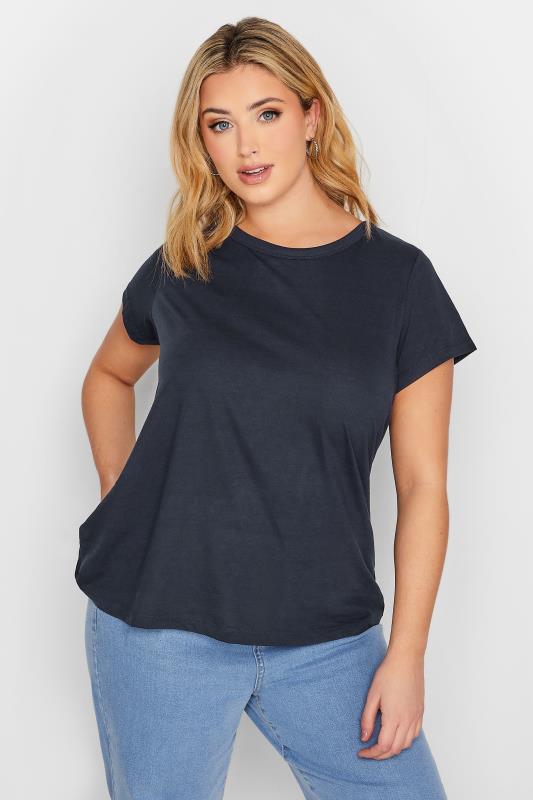 Plus Size Navy Blue Short Sleeve T-Shirt - Petite| Yours Clothing 1