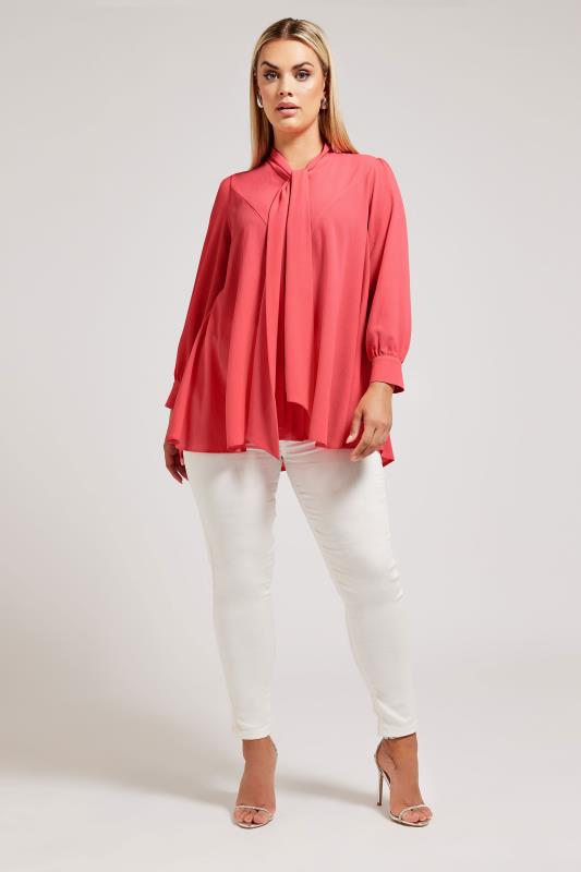 YOURS LONDON Plus Size Pink Tie Neck Blouse | Yours Clothing 2