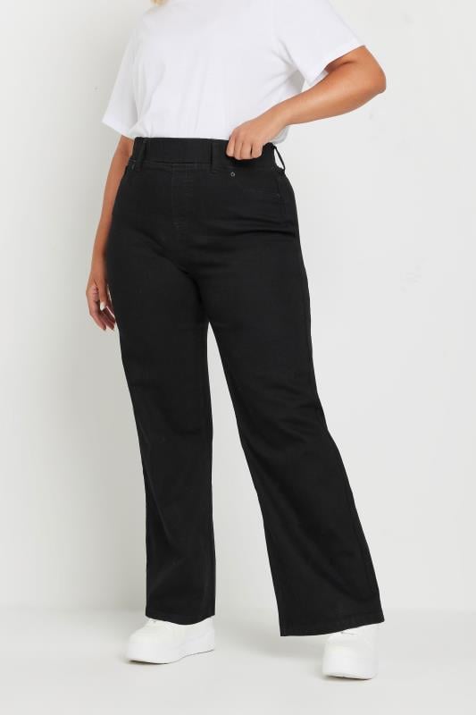 YOURS Plus Size Black Wide Leg Jeggings | Yours Clothing  1