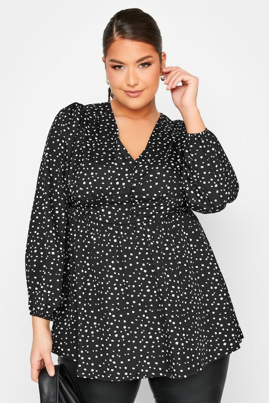 LIMITED COLLECTION Plus Size Black & White Spot Print Blouse | Yours Clothing 1