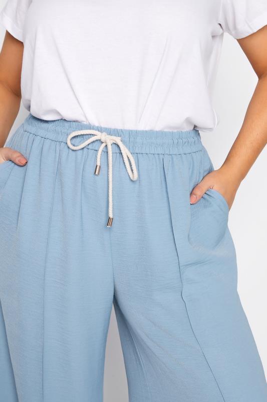 Plus Size Light Blue Lightweight Twill Wide Leg Trousers | Yours Clothing 3