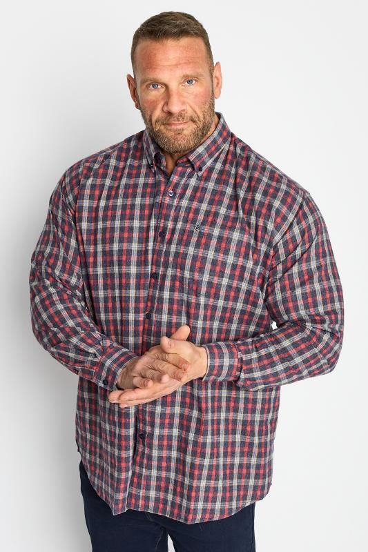  Grande Taille ESPIONAGE Big & Tall Grey & Red Check Brushed Shirt