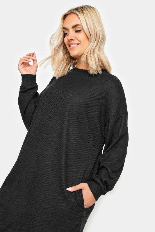 YOURS Plus Size Black Ribbed Soft Touch Jumper Dress | Yours Clothing 4