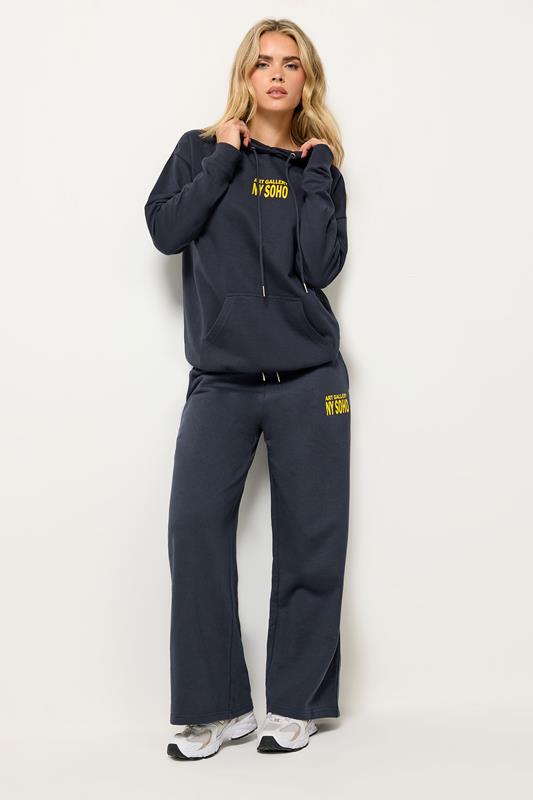 PixieGirl Petite Blue 'NY Soho' Slogan Wide Leg Joggers