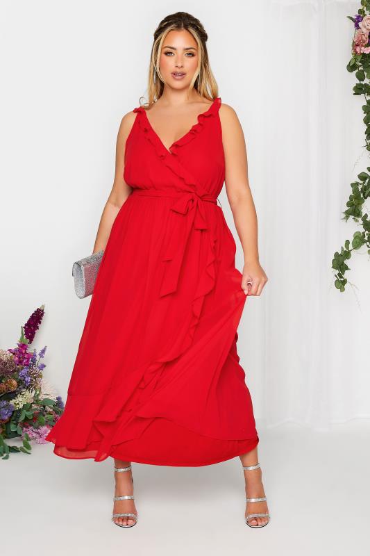Plus Size  YOURS LONDON Curve Red Ruffle Wrap Dress
