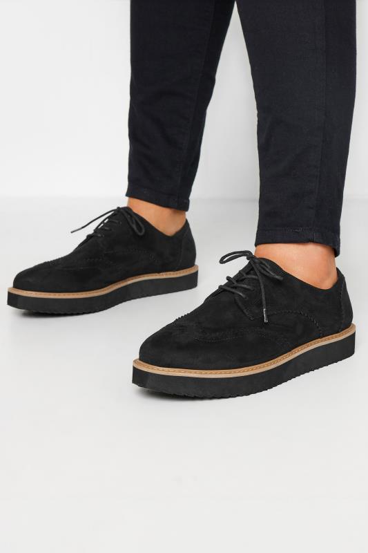 Black Faux Suede Derby Shoe In Extra Wide EEE Fit | Yours Clothing 1