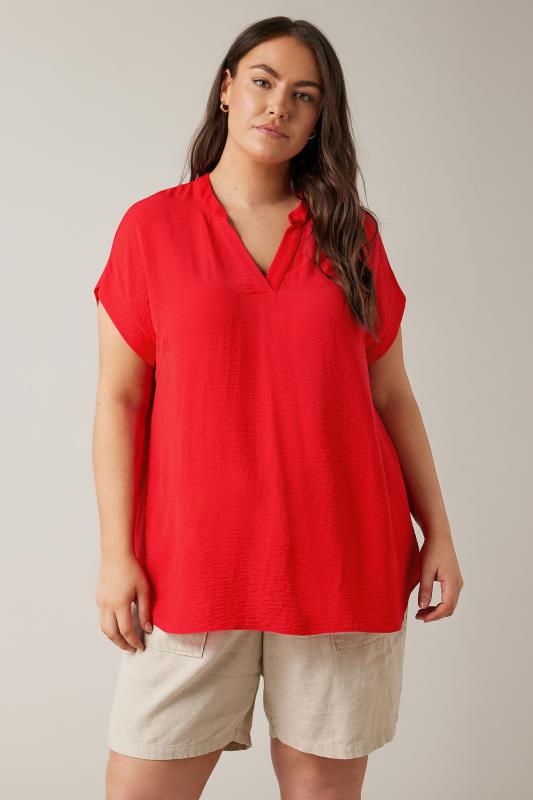 EVANS Curve Red Utility Blouse