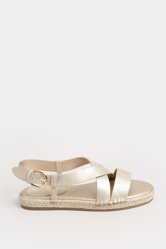 LTS Gold Espadrille Crossover Strap Sandals In Standard Fit | Long Tall Sally  3
