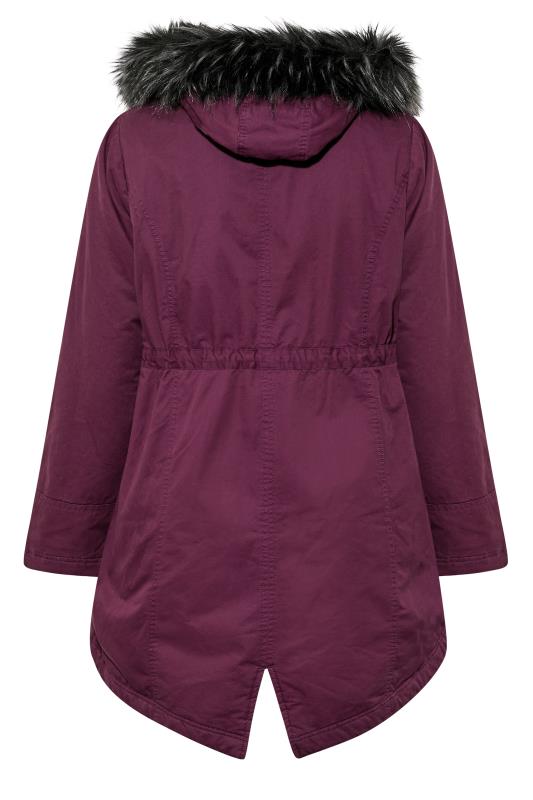 Plus Size Purple Faux Fur Lined Hooded Parka Coat | Yours Clothing 7