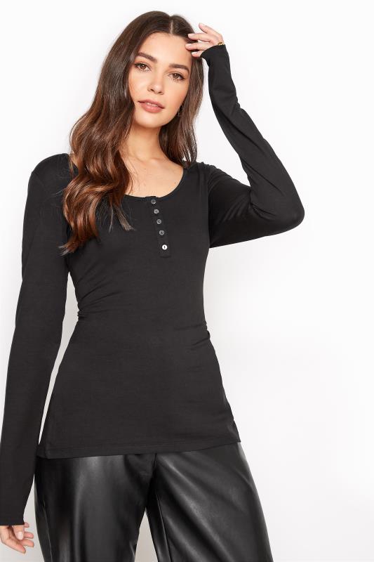 Black Henley Button Long Sleeve Top Long Tall Sally