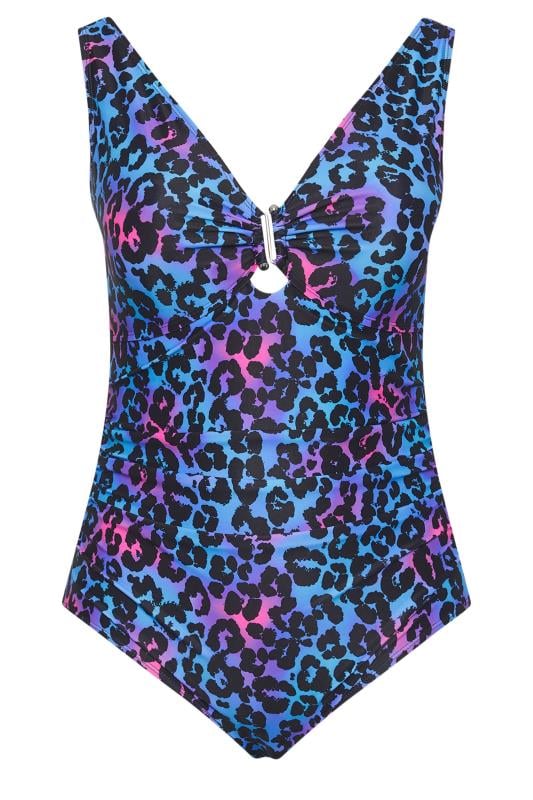 YOURS Plus Size Blue & Pink Ombre Leopard Print Tummy Control Swimsuit 6