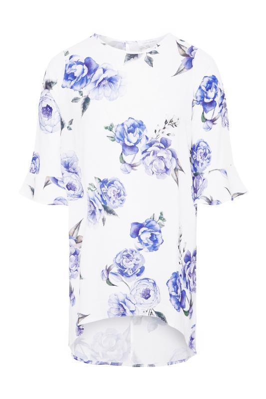YOURS LONDON Plus Size White Floral Flute Sleeve Tunic Top | Yours Clothing 6