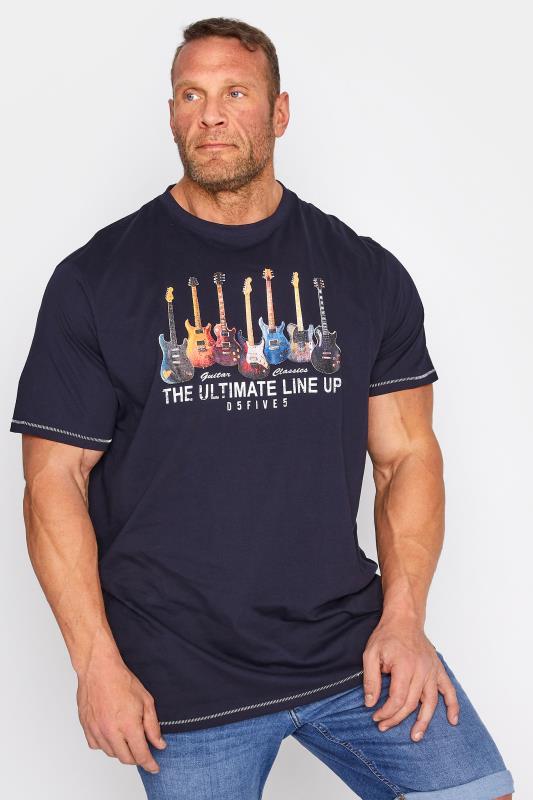  D555 Big & Tall Navy Blue 'Ultimate Line Up' Guitar Print T-Shirt