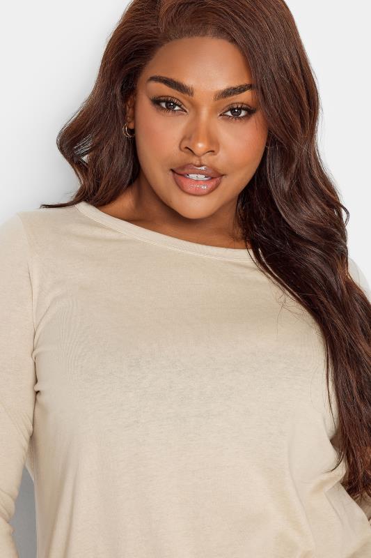 YOURS Curve Plus Size Beige Brown Long Sleeve Basic Top | Yours Clothing 4